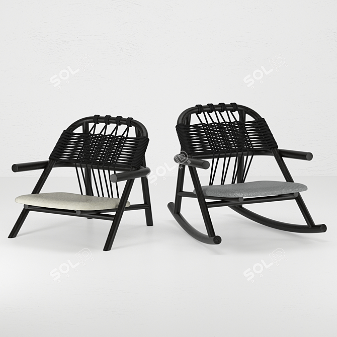 UNAM 19 C Ash Wood Rocking Armchair 3D model image 1