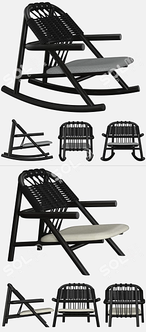 UNAM 19 C Ash Wood Rocking Armchair 3D model image 2