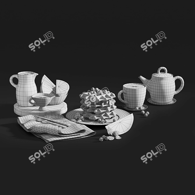 Decorative Tea Waffles Set 3D model image 2