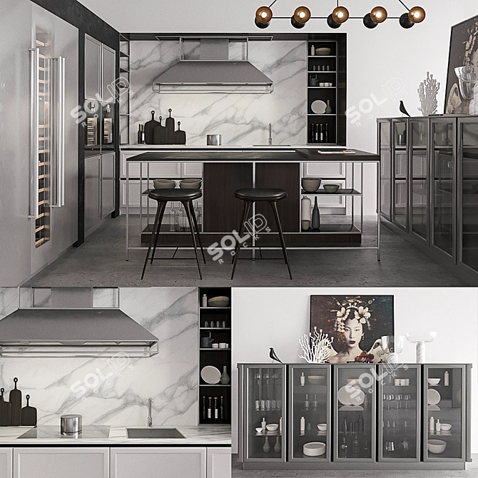 Snaidero Frame Kitchen with Gaggenau, Miele, Mater, SubZero, and Apparatus Trapeze 3D model image 1
