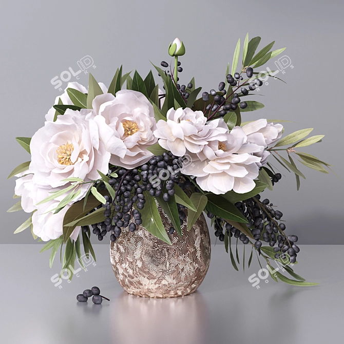 Elegant Peony Blossom Vase 3D model image 1