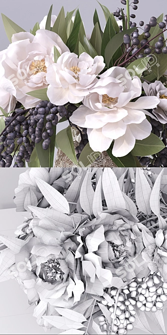 Elegant Peony Blossom Vase 3D model image 3