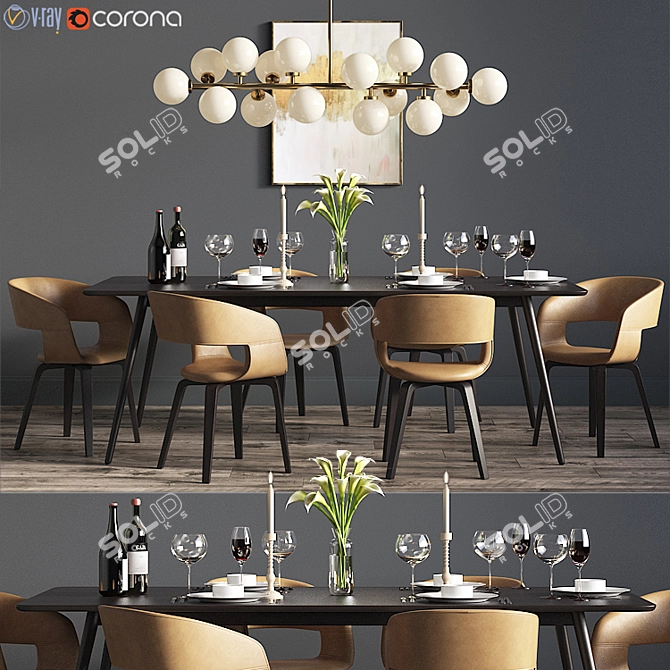 Elegant 24-Piece Dining Set 3D model image 1