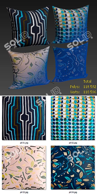 Elegant Pillow Set for Decor 3D model image 2