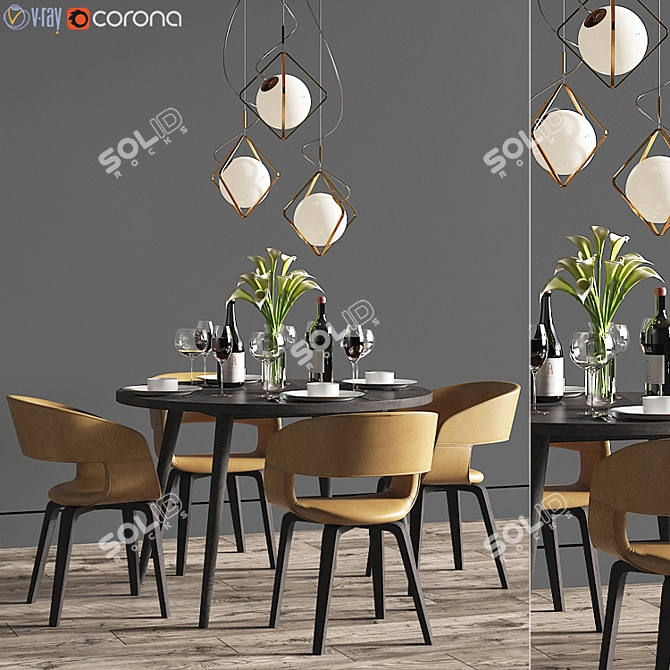 Elegant 6-Piece Dining Set with Lighting 3D model image 1