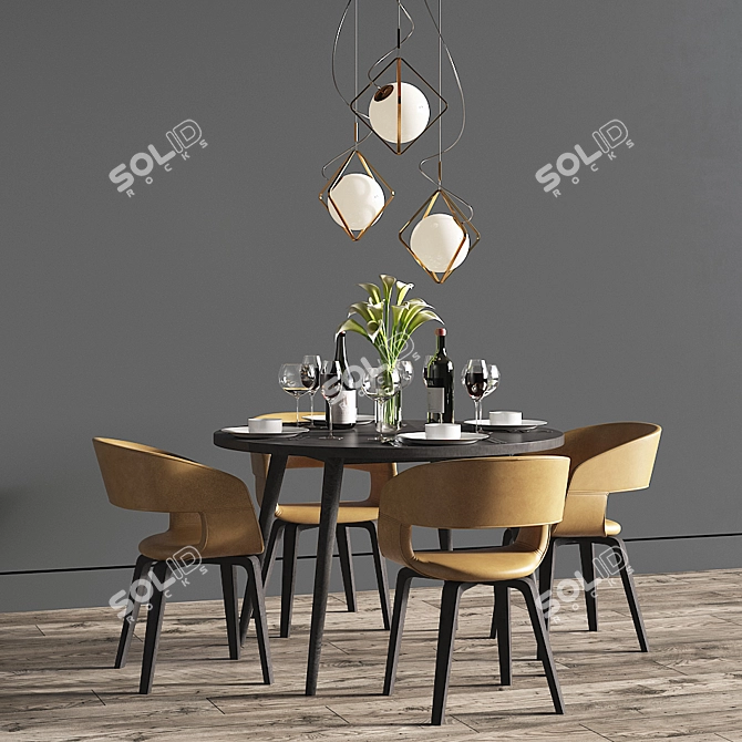 Elegant 6-Piece Dining Set with Lighting 3D model image 2