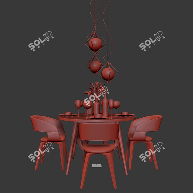 Elegant 6-Piece Dining Set with Lighting 3D model image 3