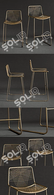 Elegant Brass Bar Stool 3D model image 2