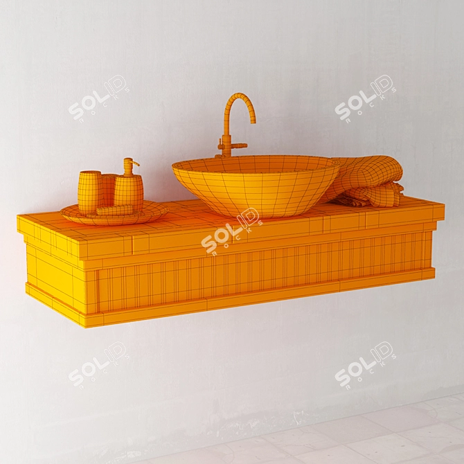 Stone Wood Washbasin Table 3D model image 3