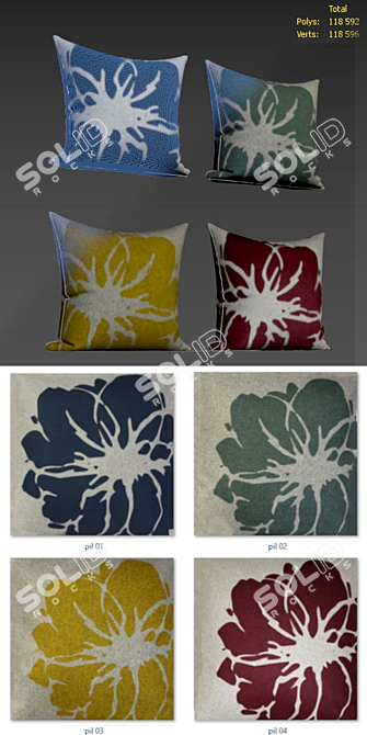 Elegant Lily Decorative Pillows Set 3D model image 2