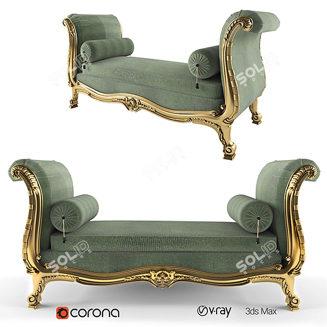 Classic Golden Wood Sofa 3D model image 1