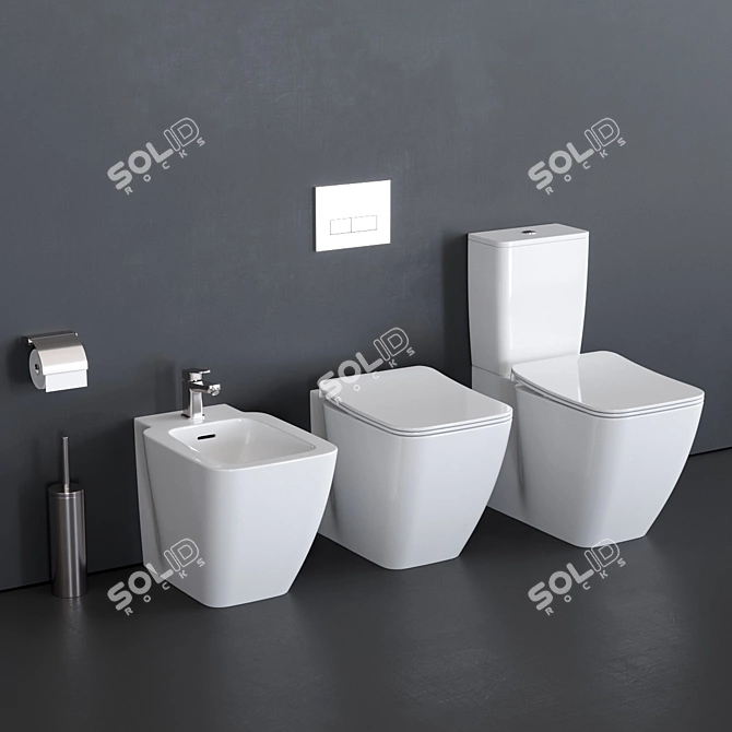 Strada II Collection: Close Coupled Toilet, Rimless Floor Toilet & Floor Mounted Bidet 3D model image 1