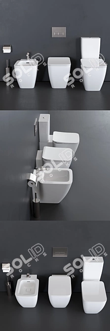 Strada II Collection: Close Coupled Toilet, Rimless Floor Toilet & Floor Mounted Bidet 3D model image 2