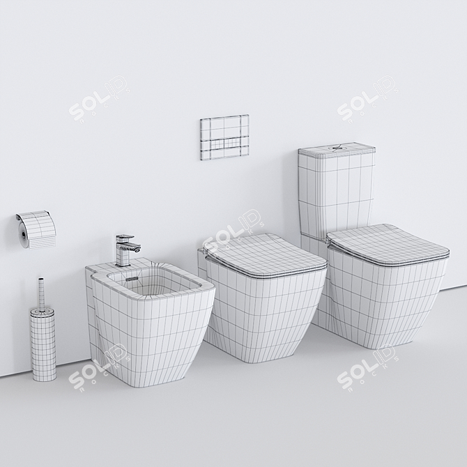 Strada II Collection: Close Coupled Toilet, Rimless Floor Toilet & Floor Mounted Bidet 3D model image 3