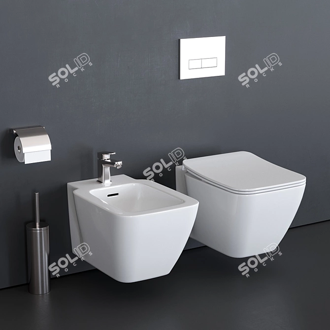 Strada II Wall-Hung WC & Bidet 3D model image 1