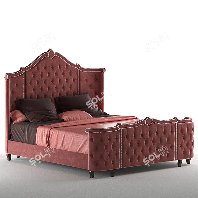 Luxury Hollywood Tufted Queen Bed 3D model image 1