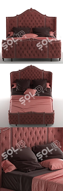 Luxury Hollywood Tufted Queen Bed 3D model image 2