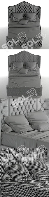 Luxury Hollywood Tufted Queen Bed 3D model image 3