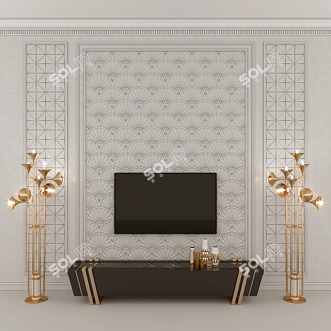 Modern TV Zone: Wall Panel & Floor Lamp 3D model image 2