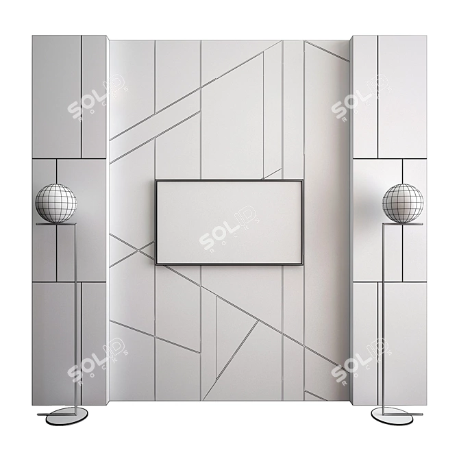 Stone & Mirror Wall Panel: Unique Decor for Your Space 3D model image 2