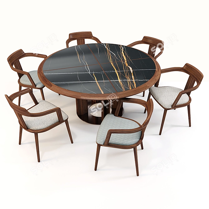 Elegant Walnut Dining Set 3D model image 1