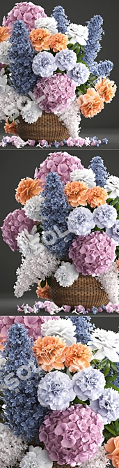 Spring Blooms Bouquet: Lilac, Hydrangea, Peonies 3D model image 2