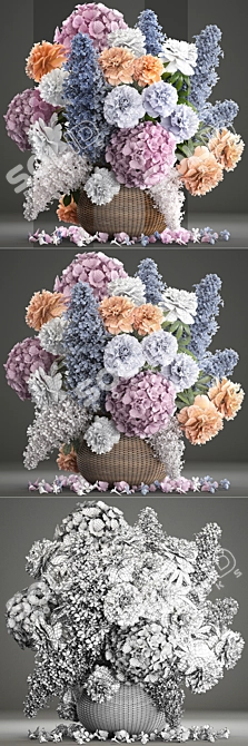 Spring Blooms Bouquet: Lilac, Hydrangea, Peonies 3D model image 3