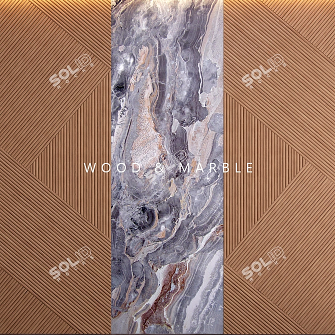 Wood & Marble Wall Panel - 5x3m 3D model image 2