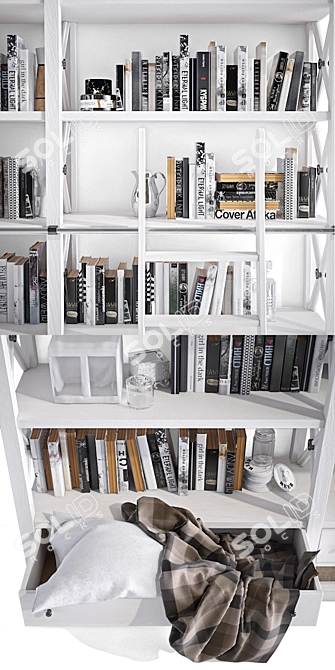Elegant Bookshelf with Decorative Contents 3D model image 2