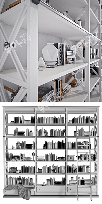 Elegant Bookshelf with Decorative Contents 3D model image 3