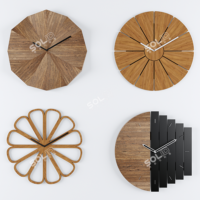  Rustic Wooden Wall Clock 3D model image 1