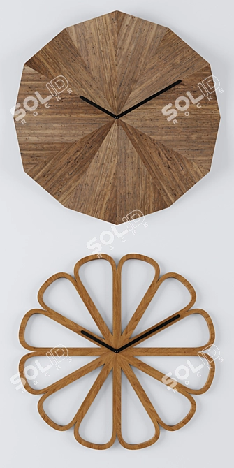  Rustic Wooden Wall Clock 3D model image 2