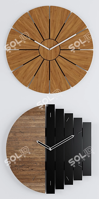  Rustic Wooden Wall Clock 3D model image 3