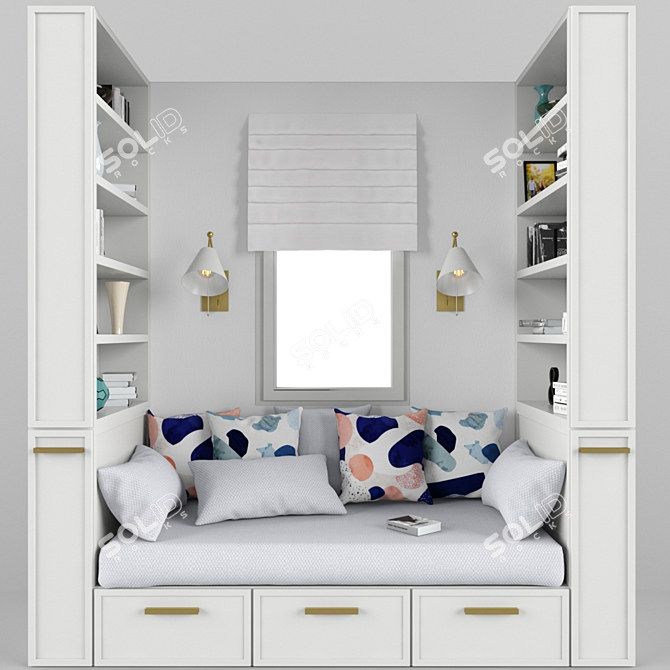 Cozy Window Nook with Pillow 3D model image 1