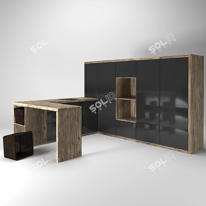 Modern Built-in Kitchen: 3x2.5x1.8 m 3D model image 1