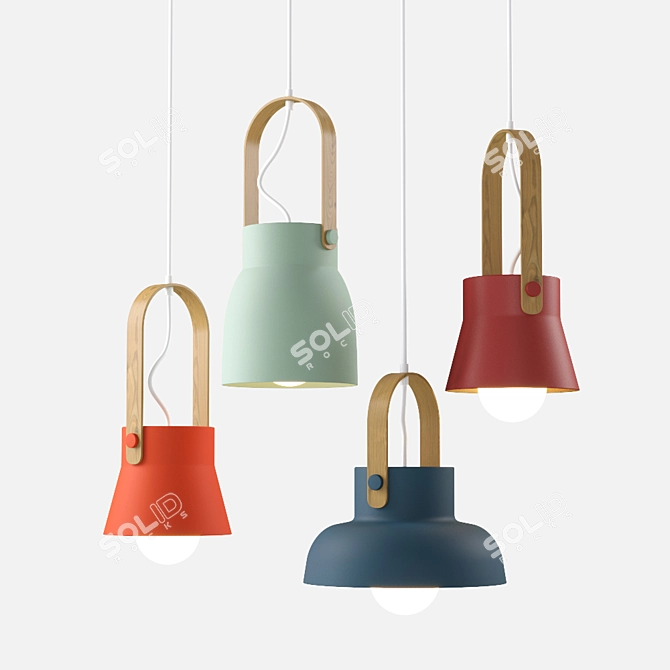 CLUTCH Colorful Metal and Wood Pendant Lamps 3D model image 1