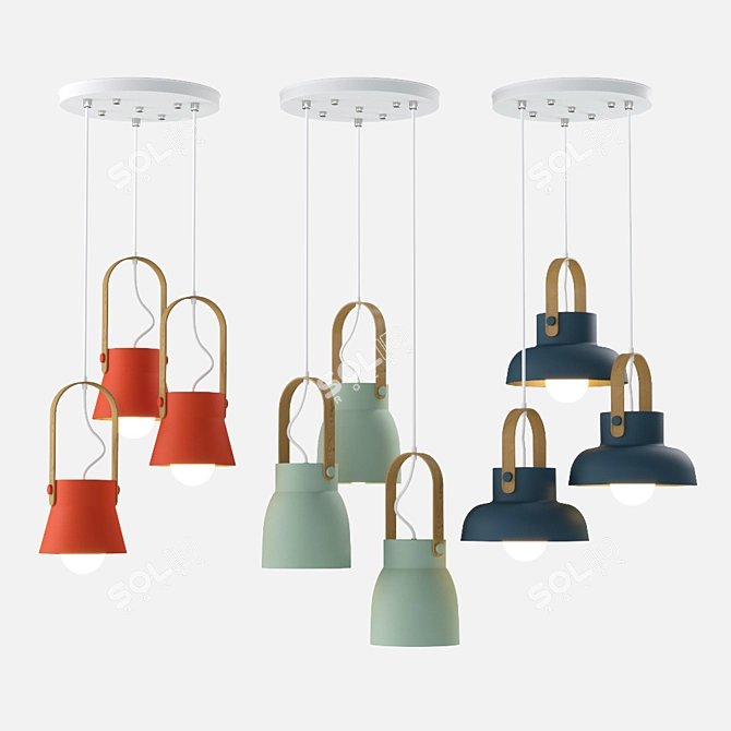 Lampatron Clutch Trio: Modern Multi-color Pendant Lights 3D model image 1