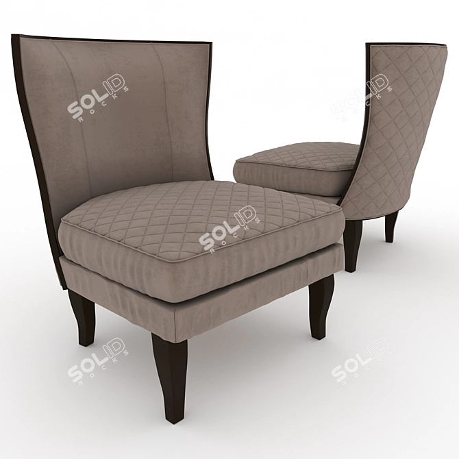 Luxury Quilted Italian Walnut Wing Chair 3D model image 1