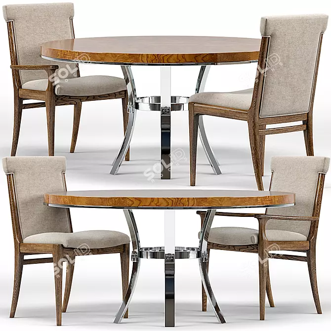 Modern Soho Round Dining Table with Westwood Chairs 3D model image 1