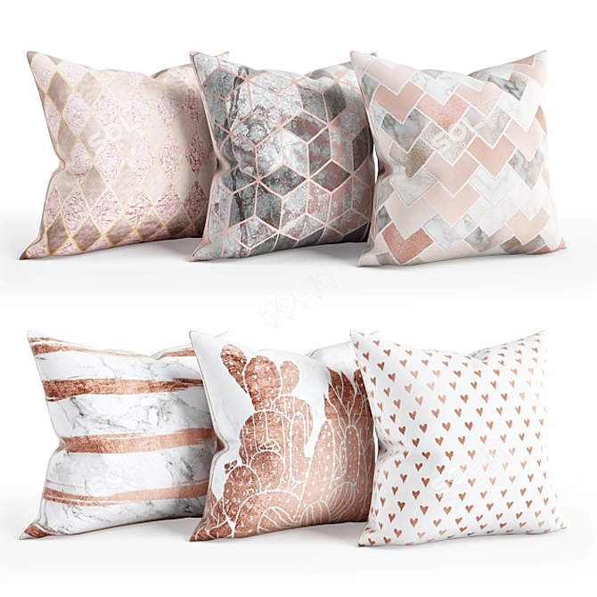 Rose Gold Pillows: Luxury and Elegance 3D model image 1