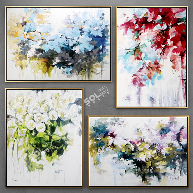 Modern Abstract Floral Paintings | Set of 17 3D model image 1