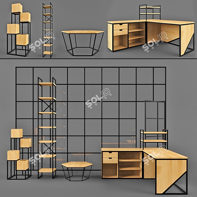 Title: Metal & Wood Furniture Set | Stylish & Functional 3D model image 1