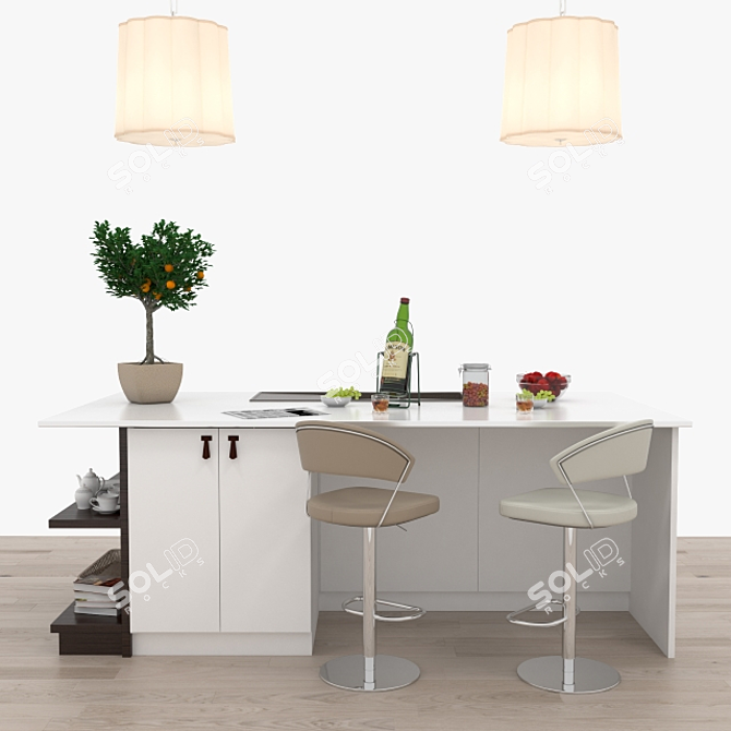 Modern Kitchen Island with Stylish Accessories 3D model image 1