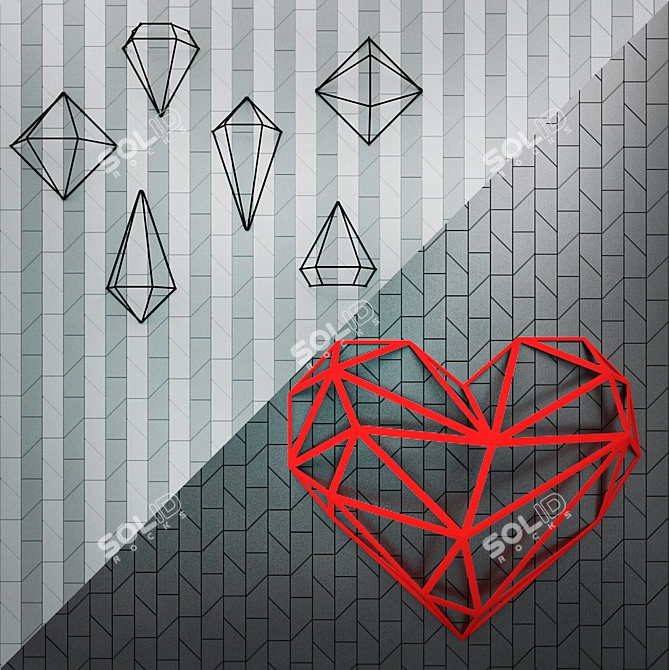 Crystal Heart: Iron Decor Wall Hanging 3D model image 1