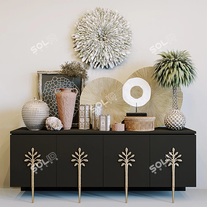 Ambella Sapling Cabinet with Ethnic Decor Set 3D model image 1