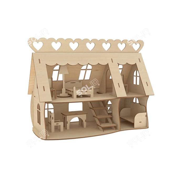 Wooden Dollhouse: Plywood Dream 3D model image 1