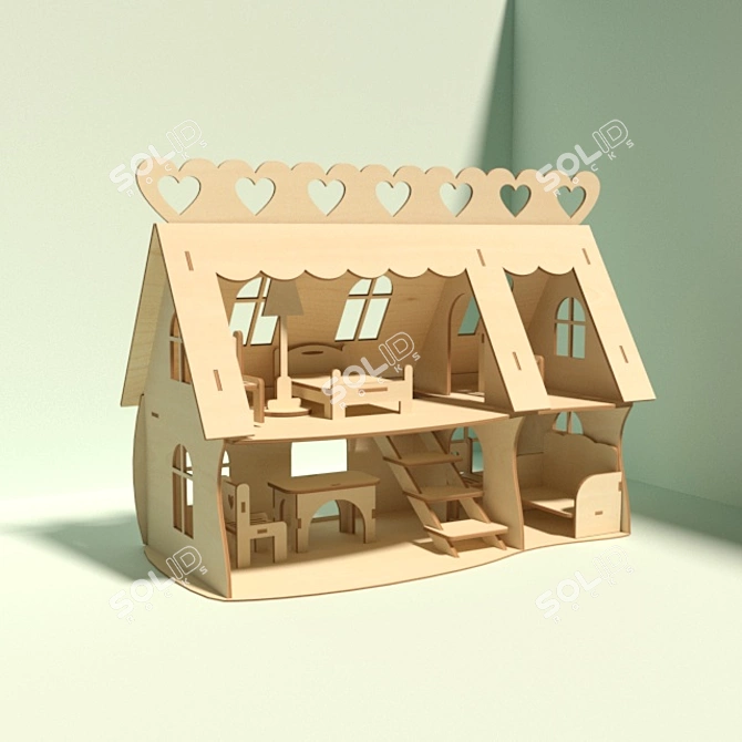 Wooden Dollhouse: Plywood Dream 3D model image 2