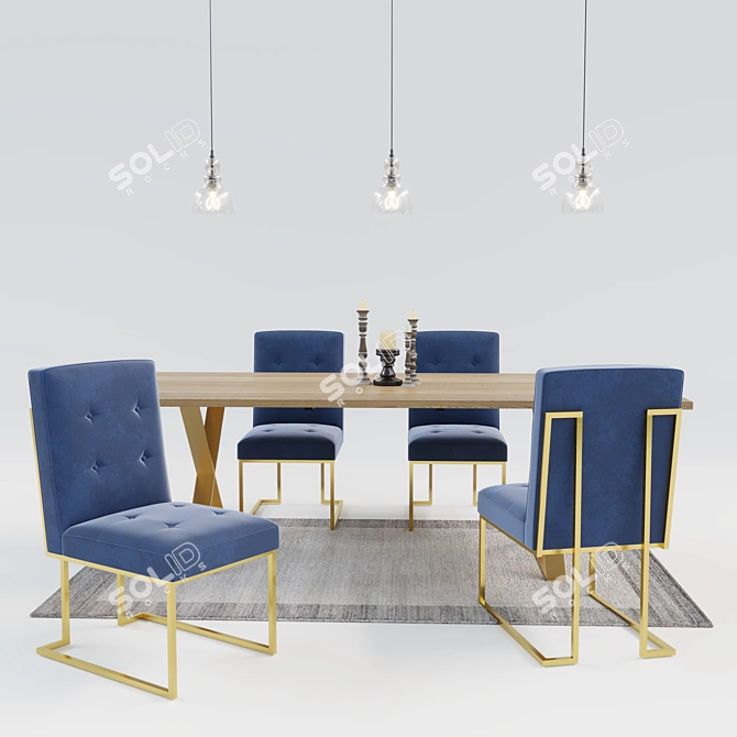 Modern Gray Dining Set 3D model image 1