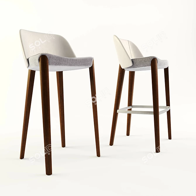 Bellevue Barstool: Modern Upholstered Wood Stool 3D model image 2