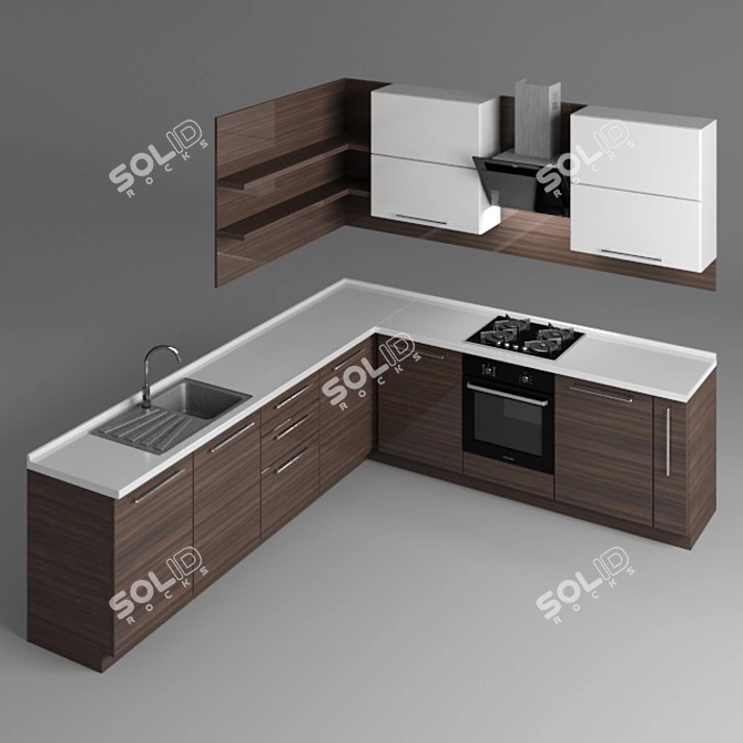 Corner Kitchen Set with Window Sink 3D model image 2